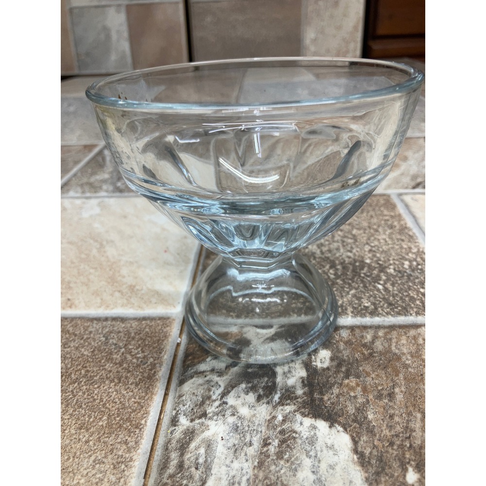 Vintage Clear Glass‎ Paneled Pedestal Ice Cream Sundae Dessert Bowl 4.5 Inch